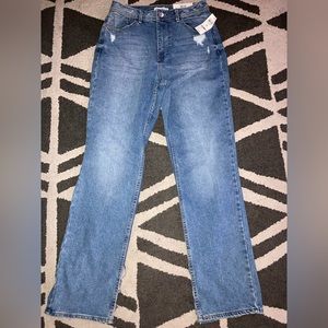 “And Now This” Women’s blue straight ultra high rise jeans with side slit